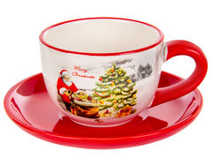 Чашка для чая с блюдцем Новогодняя коллекция Санта Клаус 220мл 858-0013