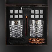 Подарочный деревянный набор для охлаждения виски в коробке со стаканами Bohemia Diamond (2 шт) Whisky Stones WS204